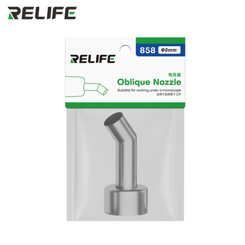 Cargue la imagen en el visor de la galería, RELIFE 858 Series 45° Curved Hot Air Nozzle – Stainless Steel, Microscope-Compatible, Leak-Proof Design - Polar Tech Australia
