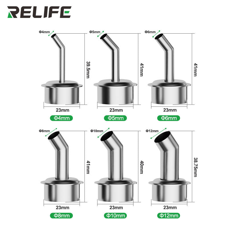 Cargue la imagen en el visor de la galería, RELIFE 861 Series 45° Curved Hot Air Nozzle – Stainless Steel Precision Tip for Microscope Repair Work - Polar Tech Australia