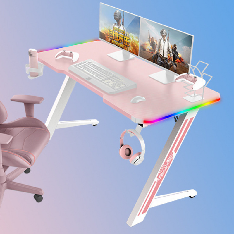 Load image into Gallery viewer, Large Gaming Desk with RBG LED Lights Carbon Fiber Surface with Cup Holder & Headphone Hook - Polar Tech Australia