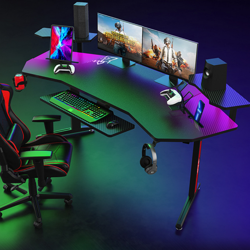 Load image into Gallery viewer, Ultra Wide Large Gaming Desk with RBG LED Lights Carbon Fiber Surface with Cup Holder & Headphone Hook - Polar Tech Australia