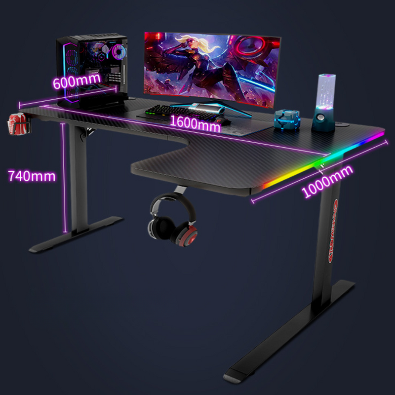 Cargue la imagen en el visor de la galería, Large Right Corner Gaming Desk with RBG LED Lights Carbon Fiber Surface with Cup Holder & Headphone Hook - Polar Tech Australia