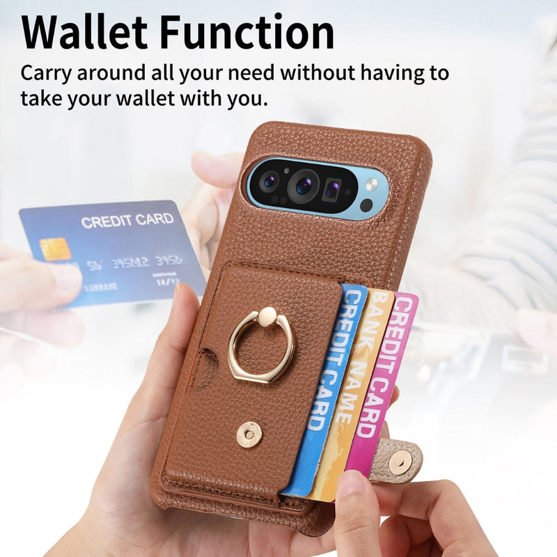 Load image into Gallery viewer, Google Pixel 10 / 10 Pro - Retro PU Leather Shockproof Phone Case with Ring Holder & Card Slot - Polar Tech Australia