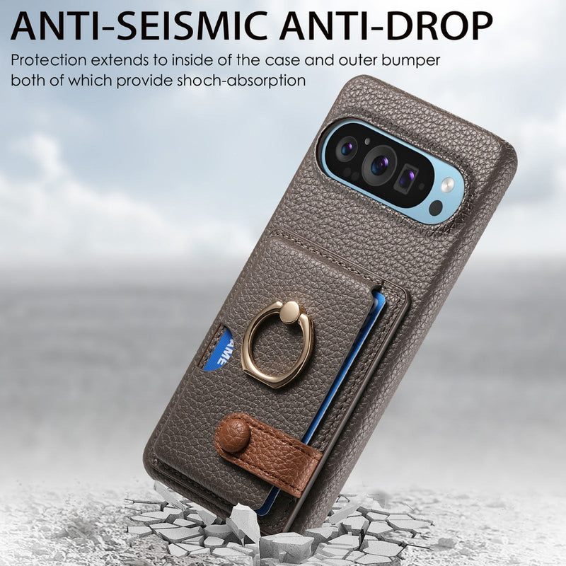 Load image into Gallery viewer, Google Pixel 10 Pro XL - Retro PU Leather Shockproof Phone Case with Ring Holder & Card Slot - Polar Tech Australia