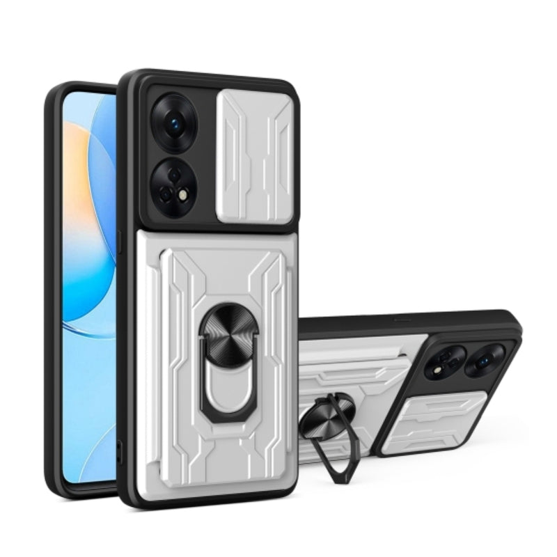 Cargue la imagen en el visor de la galería, OPPO Reno8 T 4G (CPH2481) - Slide Lens Armor Case with Card Slot and Ring Stand - Polar Tech Australia