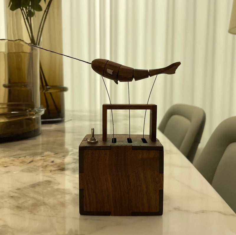 Load image into Gallery viewer, Wooden Whale, Automata Whale, Narwhal Music Box, Mechanical Whale, Ornament, Wood art, Statue, Sculpture, Home Decor, Woodcarving, Handmade