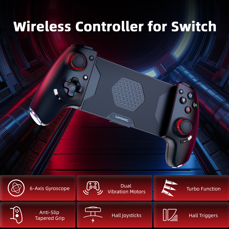 Chargez l'image dans la visionneuse de la galerie, AB02S Wireless Game Controller for Switch & iOS Hall Effect Joystick 6-Axis Gyro Turbo Programmable Dual Vibratio