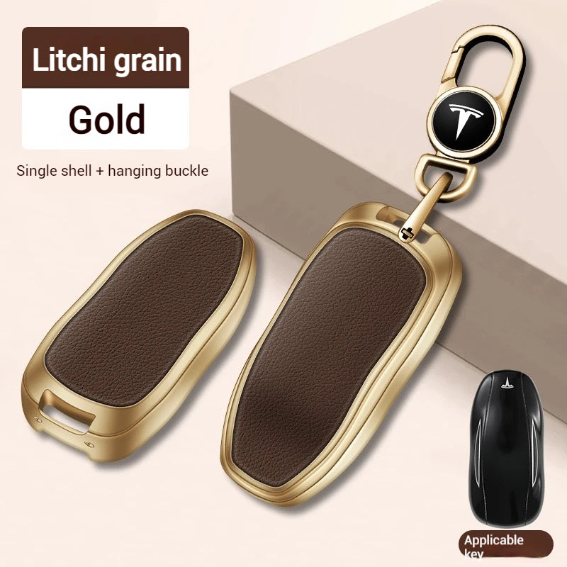 Load image into Gallery viewer, Tesla Metallic Finish + Lychee Pattern Car Key Fob Case for Model 3, Y, X, S - Polar Tech Australia