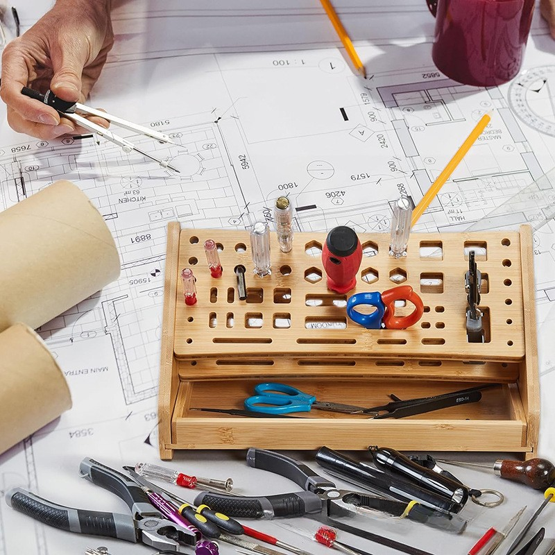 Cargue la imagen en el visor de la galería, Wooden Repair Tool Organizer Rack - Multi-Function Screwdriver Holder, Scissors & Tool Storage Organizer - Polar Tech Australia