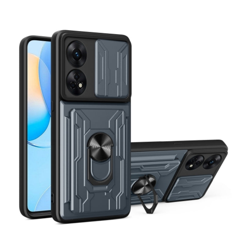Cargue la imagen en el visor de la galería, OPPO Reno8 T 4G (CPH2481) - Slide Lens Armor Case with Card Slot and Ring Stand - Polar Tech Australia