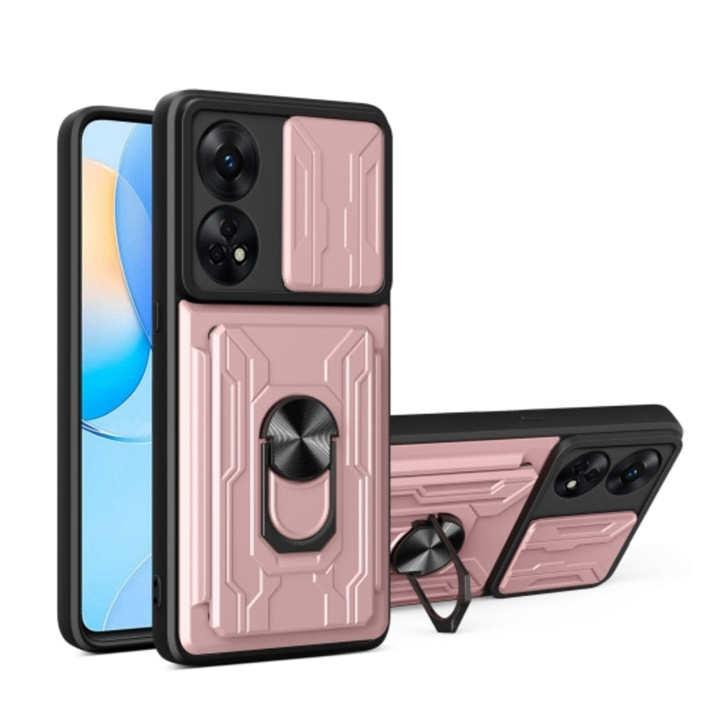 Cargue la imagen en el visor de la galería, OPPO Reno8 T 4G (CPH2481) - Slide Lens Armor Case with Card Slot and Ring Stand - Polar Tech Australia