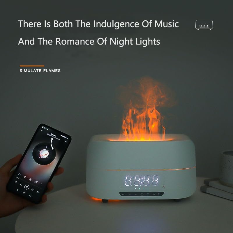 Load image into Gallery viewer, Essential Oil Diffuser, Flame Aroma Diffuser Humidifier With Bluetooth Speaker and Clock, 400ML High Capacity Humidifier for Office and Bedroom