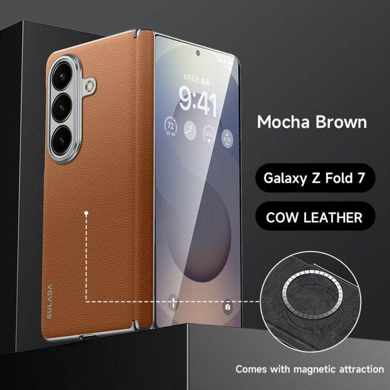 Chargez l'image dans la visionneuse de la galerie, Samsung Galaxy Z Fold7 5G - SULADA Frameless Cowhide Leather PC Phone Case - Polar Tech Australia
