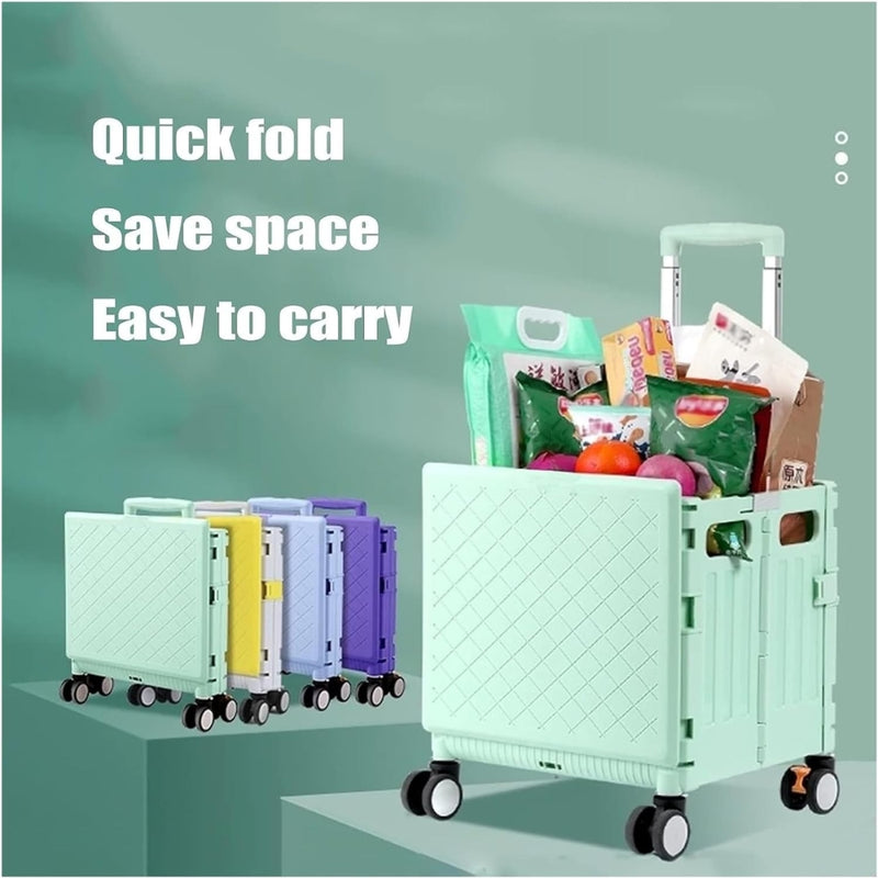 Cargue la imagen en el visor de la galería, Foldable Utility Cart with Lid Storage Box and Universal Wheels for Grocery, Travel, and Outdoor Use