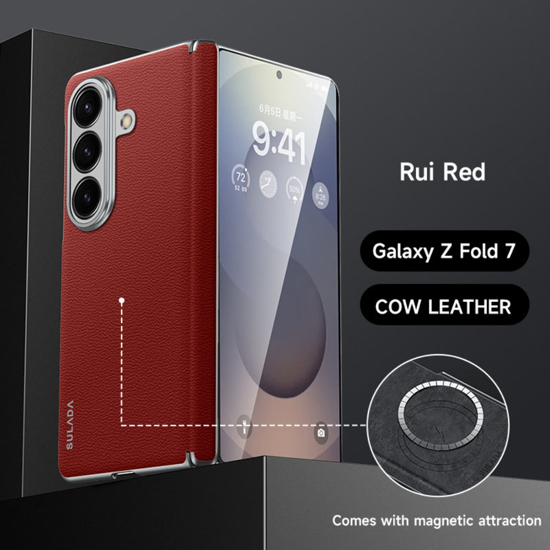 Chargez l'image dans la visionneuse de la galerie, Samsung Galaxy Z Fold7 5G - SULADA Frameless Cowhide Leather PC Phone Case - Polar Tech Australia