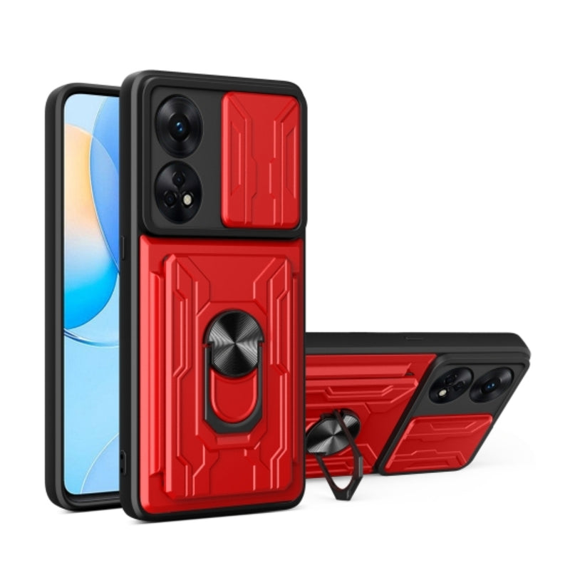 Cargue la imagen en el visor de la galería, OPPO Reno8 T 4G (CPH2481) - Slide Lens Armor Case with Card Slot and Ring Stand - Polar Tech Australia