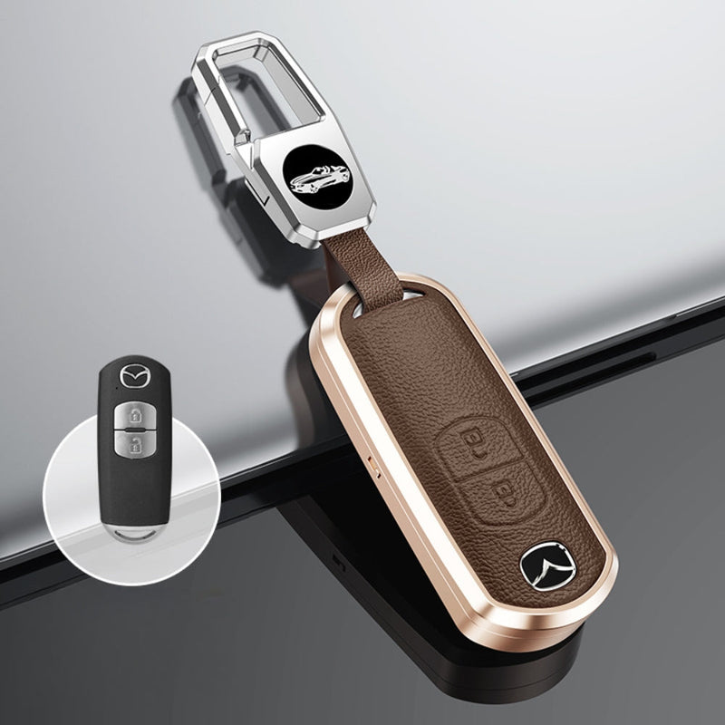 Load image into Gallery viewer, Mazda Aluminum Alloy Genuine Leather Car Key Fob Cover Case For MX-5, CX-5, CX-7, CX-9, Mazda 6 - Polar Tech Australia