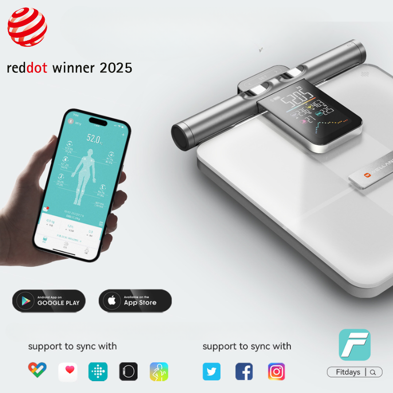 Chargez l'image dans la visionneuse de la galerie, Fitdays Wireless Bluetooth Professional 8-electrode Body Fat Scales with Hand Sensor Full Body Composition BMI Scale