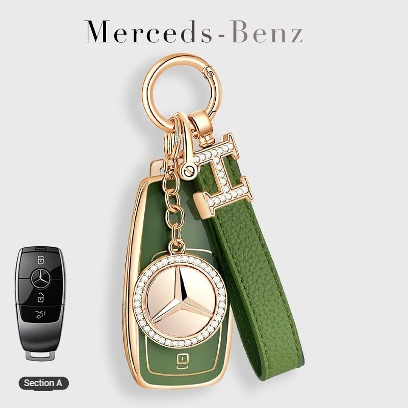 Load image into Gallery viewer, Mercedes Benz Fashionable TPU + Aluminum alloy + Leather Car Key Fob Case Cover For Benz C, E, S, G-Class, GLE, GLC, CLA, CLS, EQC, ML, GL, EQS - Polar Tech Australia