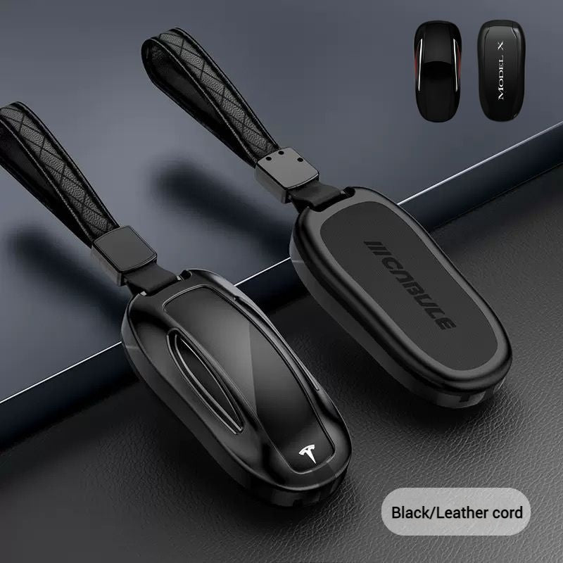 Load image into Gallery viewer, Tesla Full Aluminum Alloy + PU Leather Cover Car Key Fob Case for Model X - Polar Tech Australia