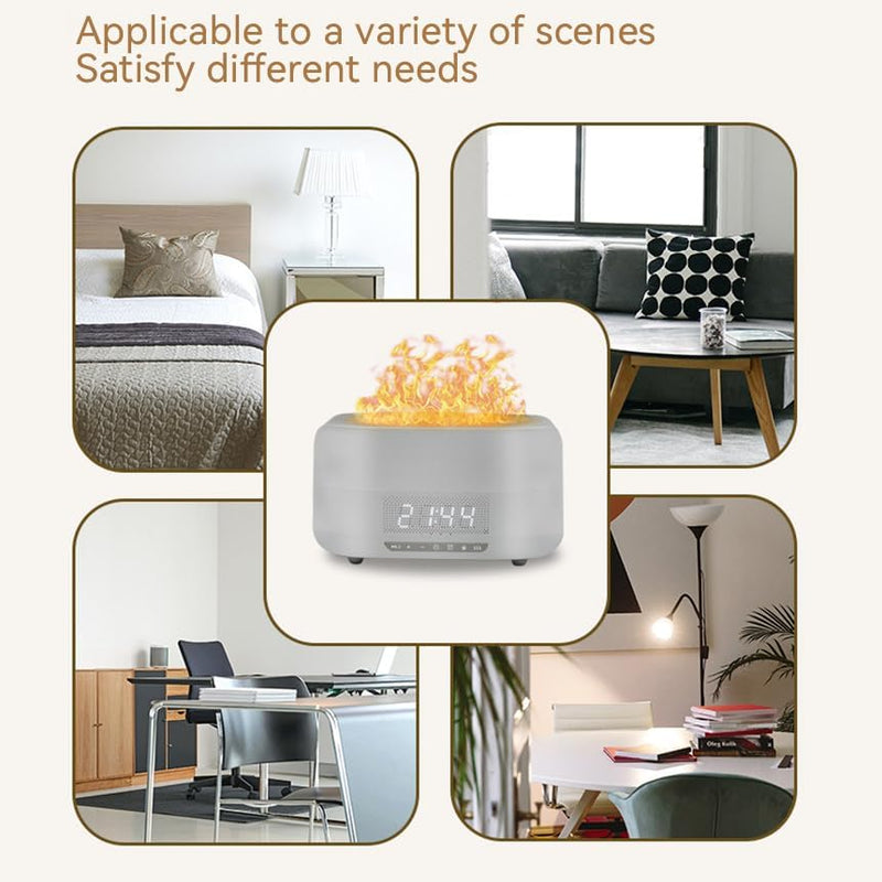 Load image into Gallery viewer, Essential Oil Diffuser, Flame Aroma Diffuser Humidifier With Bluetooth Speaker and Clock, 400ML High Capacity Humidifier for Office and Bedroom