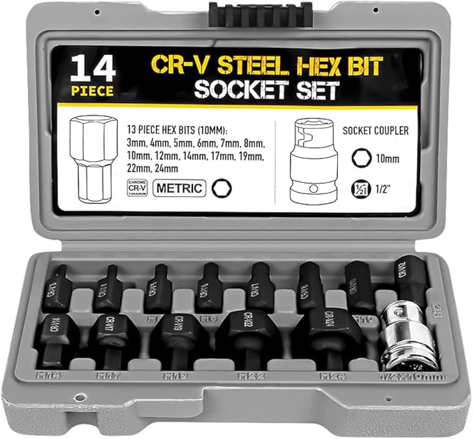 Chargez l'image dans la visionneuse de la galerie, Hi-Spec 14 in 1 Multiple Size CR-V Steel Hex Bit Socket With Storage Case - Polar Tech Australia