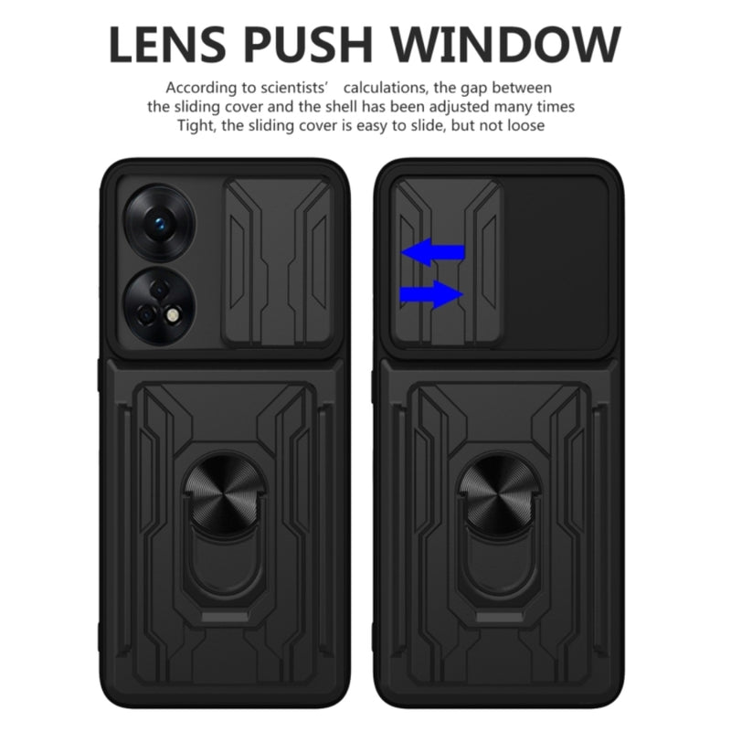 Cargue la imagen en el visor de la galería, OPPO Reno8 T 4G (CPH2481) - Slide Lens Armor Case with Card Slot and Ring Stand - Polar Tech Australia