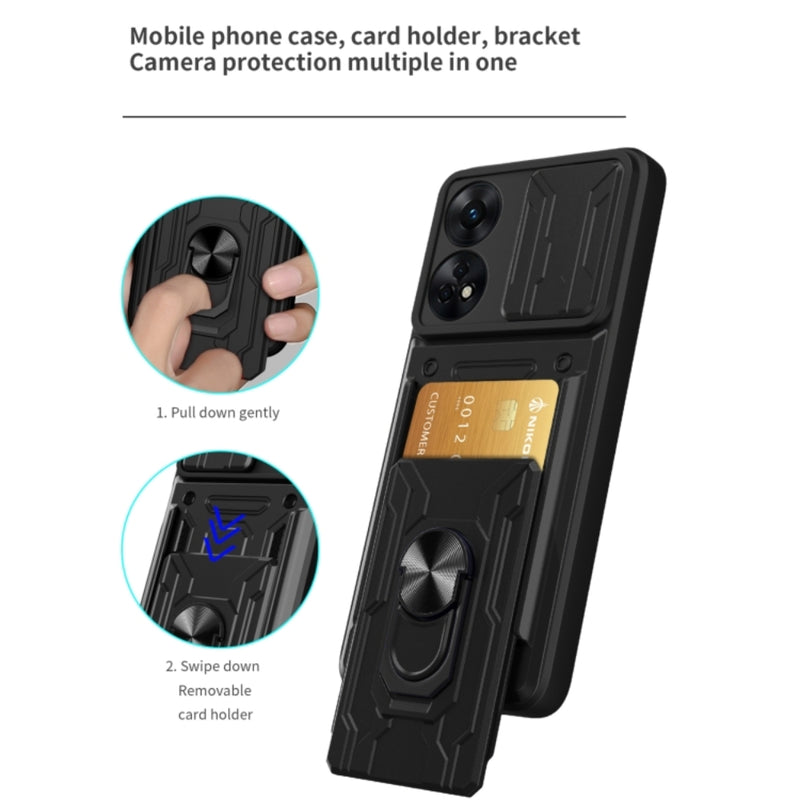 Cargue la imagen en el visor de la galería, OPPO Reno8 T 4G (CPH2481) - Slide Lens Armor Case with Card Slot and Ring Stand - Polar Tech Australia