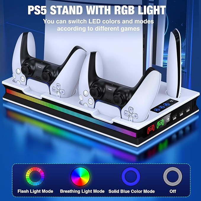 Chargez l'image dans la visionneuse de la galerie, SONY PlayStation PS5 Slim & PS5 Pro - All-in-one Multifunction Charging Stand with Cooling Fan & RBG Light Effect - Polar Tech Australia
