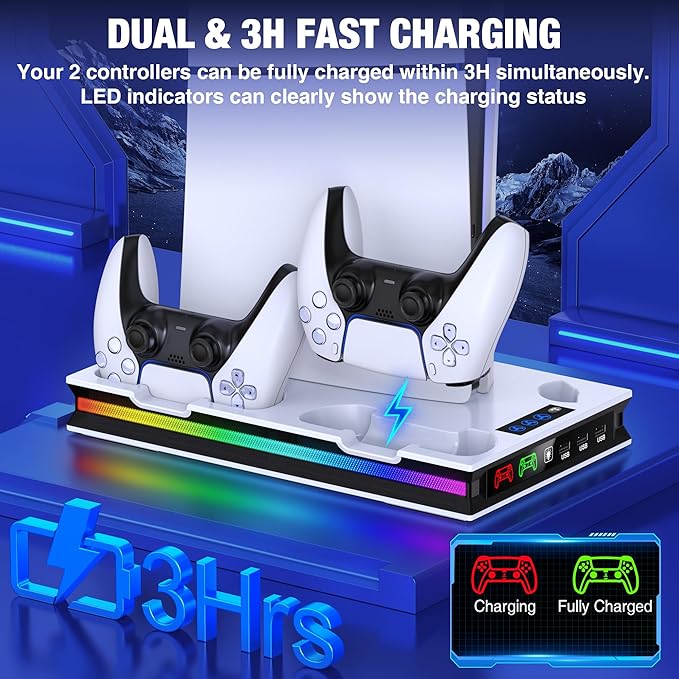 Chargez l'image dans la visionneuse de la galerie, SONY PlayStation PS5 Slim & PS5 Pro - All-in-one Multifunction Charging Stand with Cooling Fan & RBG Light Effect - Polar Tech Australia