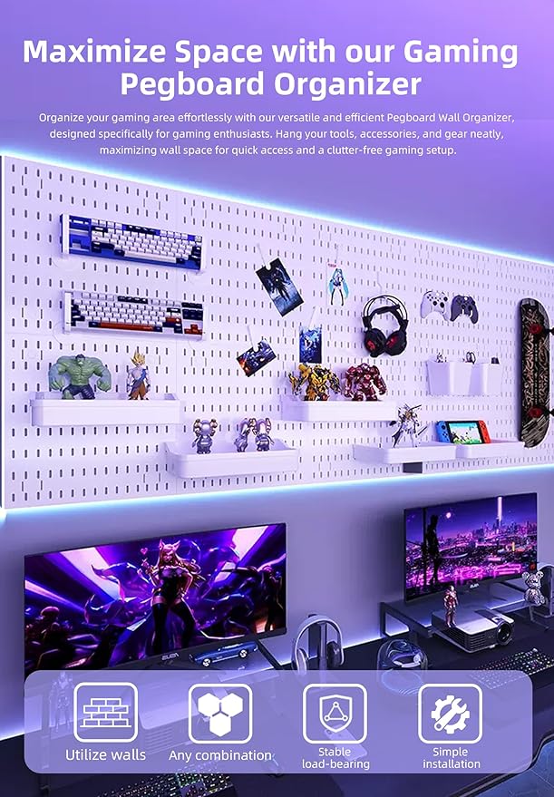 Chargez l'image dans la visionneuse de la galerie, Revamp Your Space With A Versatile Pegboard Kit - Effortlessly Organize Home, Office, And Gaming Setup With Customizable Hanging Solutions
