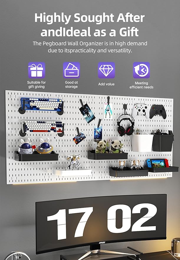 Chargez l'image dans la visionneuse de la galerie, Revamp Your Space With A Versatile Pegboard Kit - Effortlessly Organize Home, Office, And Gaming Setup With Customizable Hanging Solutions