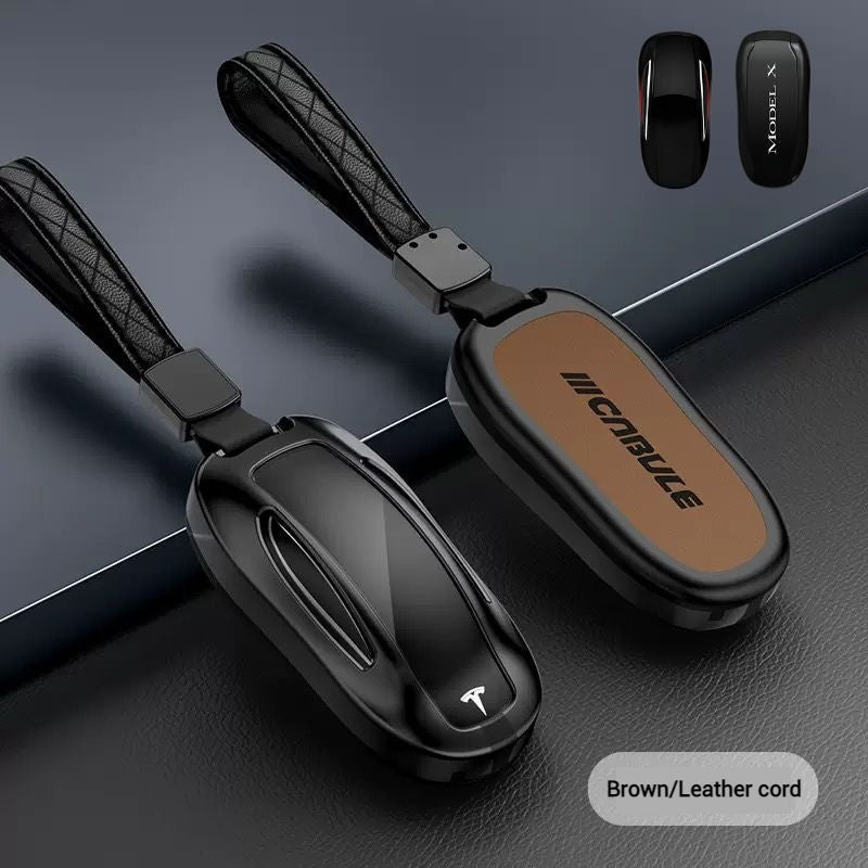 Load image into Gallery viewer, Tesla Full Aluminum Alloy + PU Leather Cover Car Key Fob Case for Model X - Polar Tech Australia