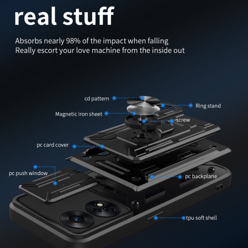 Cargue la imagen en el visor de la galería, OPPO Reno8 T 4G (CPH2481) - Slide Lens Armor Case with Card Slot and Ring Stand - Polar Tech Australia