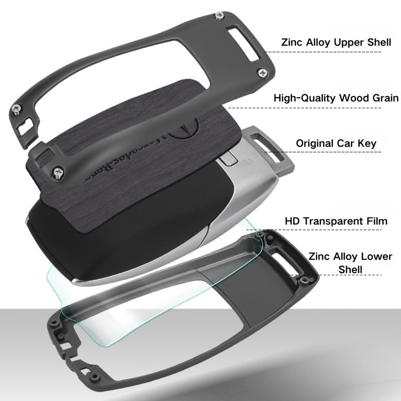 Load image into Gallery viewer, Mercedes Benz Alloy + Leather Protection Car Key Fob Case Cover For Benz A, B, C, E, S, G-Class, GLA, GLB, GLC, GLE, GLS, CLA, CLS, EQC - Polar Tech Australia