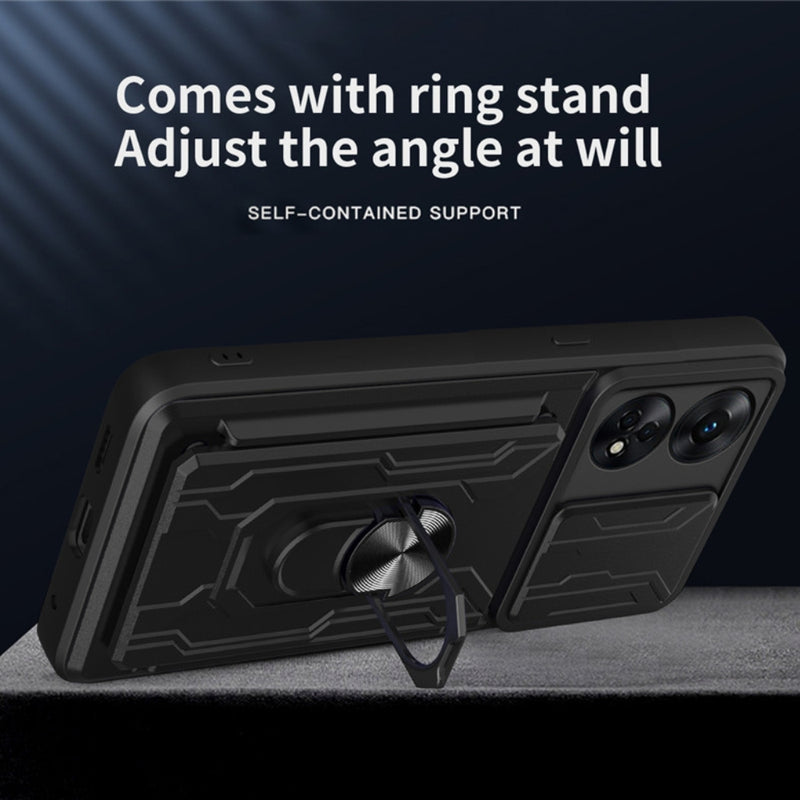 Cargue la imagen en el visor de la galería, OPPO Reno8 T 4G (CPH2481) - Slide Lens Armor Case with Card Slot and Ring Stand - Polar Tech Australia