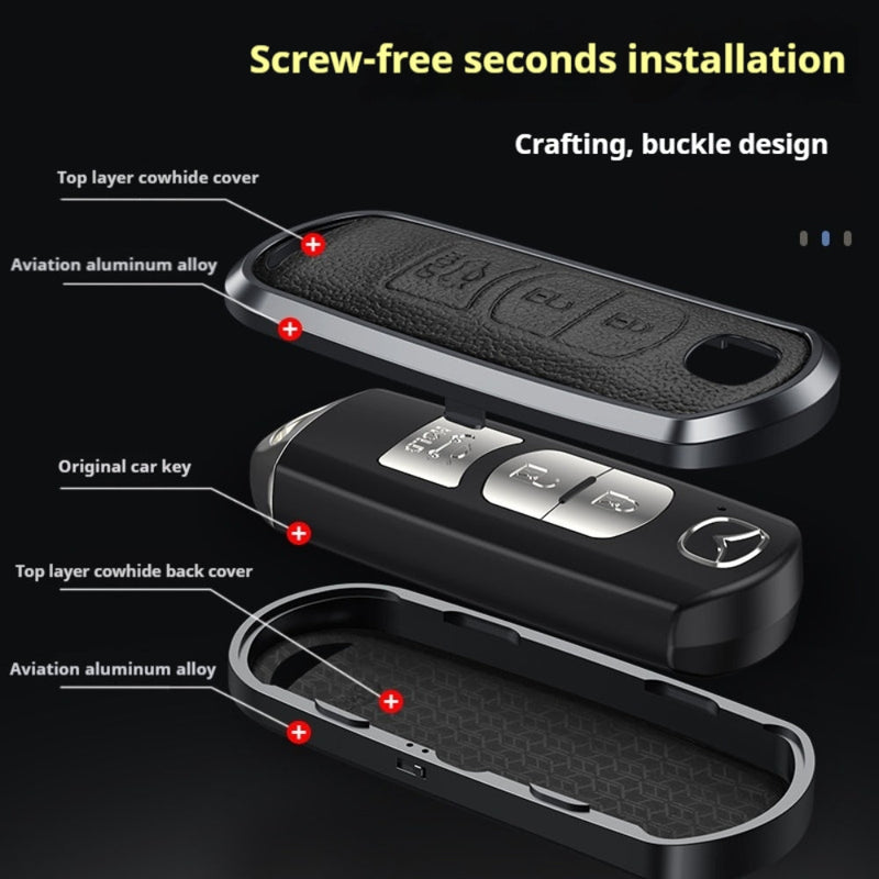 Load image into Gallery viewer, Mazda Aluminum Alloy Genuine Leather Car Key Fob Cover Case For MX-5, CX-5, CX-7, CX-9, Mazda 6 - Polar Tech Australia