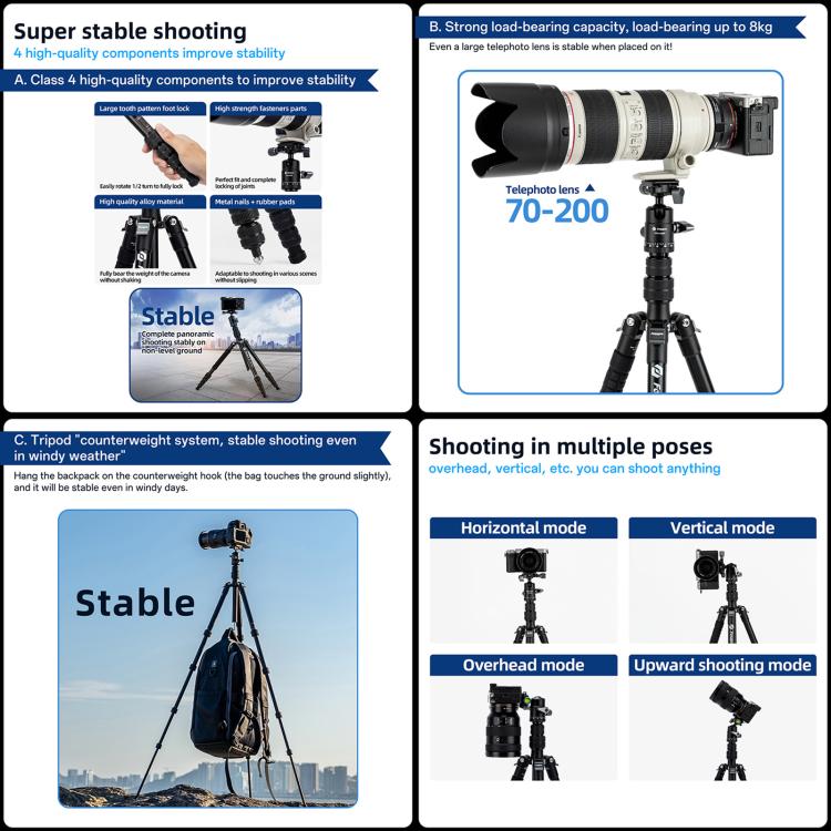 Load image into Gallery viewer, Fotopro X-go Gecko E 2 5-Section Aluminum 2 in 1 Tripod Monopod - Polar Tech Australia