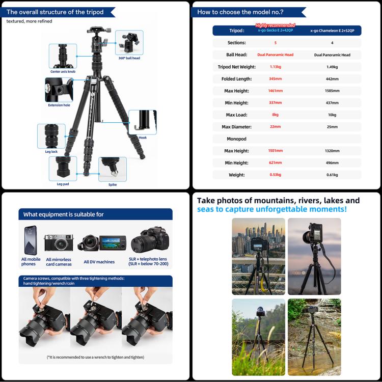 Load image into Gallery viewer, Fotopro X-go Gecko E 2 5-Section Aluminum 2 in 1 Tripod Monopod - Polar Tech Australia