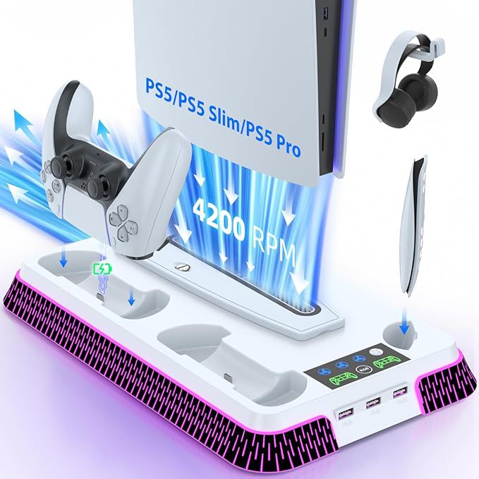 Chargez l'image dans la visionneuse de la galerie, SONY PlayStation PS5 Slim & PS5 Pro - All-in-one Multifunction Charging Stand with Cooling Fan & RBG Light Effect - Polar Tech Australia