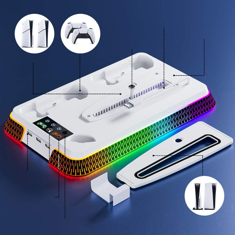 Chargez l'image dans la visionneuse de la galerie, SONY PlayStation PS5 Slim & PS5 Pro - All-in-one Multifunction Charging Stand with Cooling Fan & RBG Light Effect - Polar Tech Australia