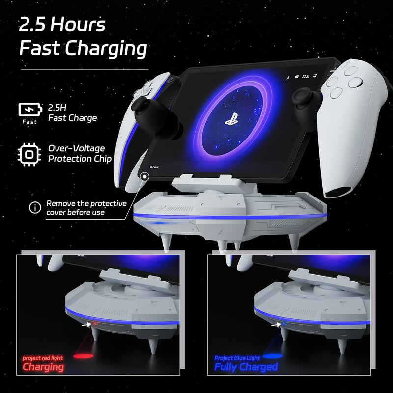 Cargue la imagen en el visor de la galería, PS5 Portal Streaming Handheld Charging Dock - Spaceship Design with Vibrant RGB Lights - Polar Tech Australia