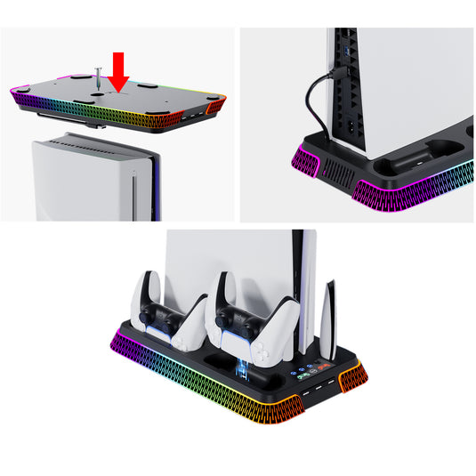 SONY PlayStation PS5 Slim & PS5 Pro - All-in-one Multifunction Charging Stand with Cooling Fan & RBG Light Effect - Polar Tech Australia