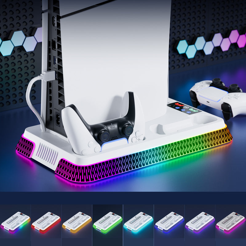 Chargez l'image dans la visionneuse de la galerie, SONY PlayStation PS5 Slim & PS5 Pro - All-in-one Multifunction Charging Stand with Cooling Fan & RBG Light Effect - Polar Tech Australia