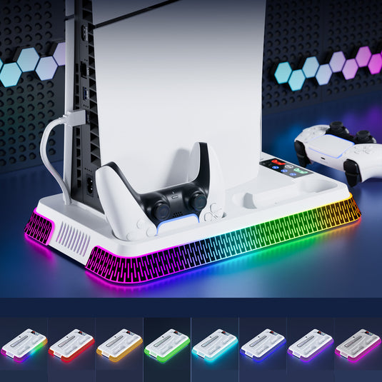 SONY PlayStation PS5 Slim & PS5 Pro - All-in-one Multifunction Charging Stand with Cooling Fan & RBG Light Effect - Polar Tech Australia