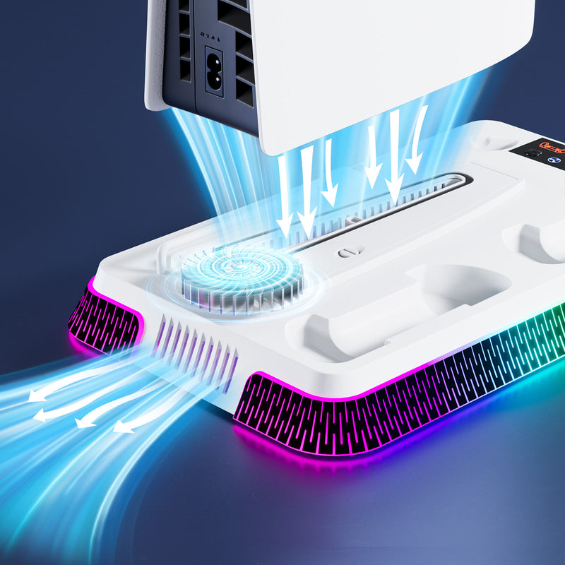 Chargez l'image dans la visionneuse de la galerie, SONY PlayStation PS5 Slim & PS5 Pro - All-in-one Multifunction Charging Stand with Cooling Fan & RBG Light Effect - Polar Tech Australia