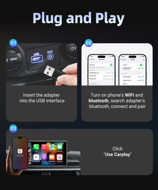 Plug and Play Wireless CarPlay Adapter With Built-in Screen for iPhone 11/12/13/14/15/16 - Polar Tech Australia