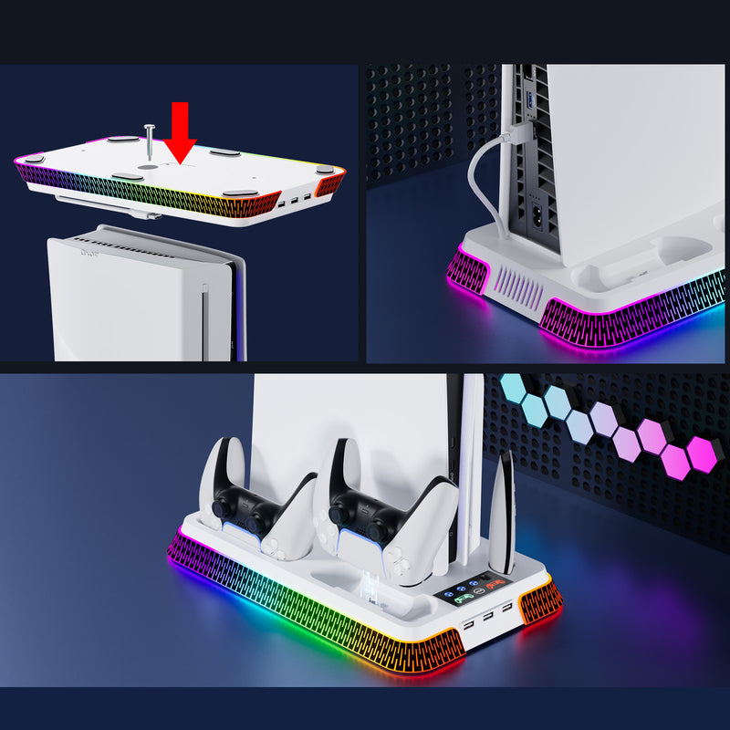 Chargez l'image dans la visionneuse de la galerie, SONY PlayStation PS5 Slim & PS5 Pro - All-in-one Multifunction Charging Stand with Cooling Fan & RBG Light Effect - Polar Tech Australia