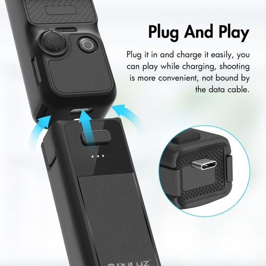 DJI Osmo Pocket 3 PULUZ High-Capacity 2800mAh Battery Grip (Black) - Polar Tech Australia