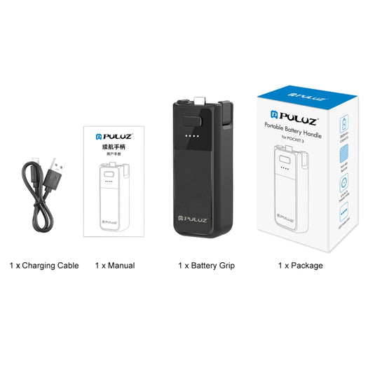 DJI Osmo Pocket 3 PULUZ High-Capacity 2800mAh Battery Grip (Black) - Polar Tech Australia