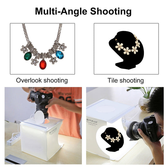 PULUZ 20cm Portable LED Lightbox Studio Kit – Includes 2 LED Panels & 6 Colour Backdrops - Polar Tech Australia